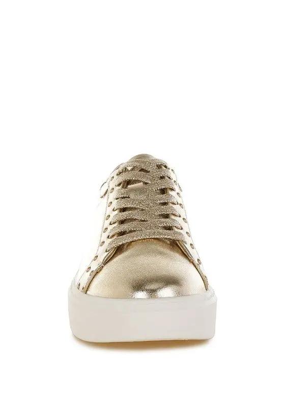 Cincinati Metallic Pleather Chunky Sneakers for Comfort - Love Salve